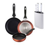 Well home set de 3 sartenes ø16ø20ø24cm de aluminio prensado en cobre metalizado+juego de 3 cuchillos de acero inoxidable + tacoma en color blanco 36 cm