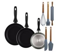 Well Home Set de 3 Sartenes Ø16Ø20Ø24cm de Aluminio prensado en Gris metalizado+Delantal de Cocina Gris oscuro 100% Algodón 75x80cm Pk9882.