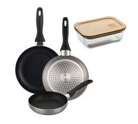 Well home set de 3 sartenes ø16ø20ø24cm de aluminio prensado en gris metalizado+hermético de 650ml en vidrio de borosilicato 46 cm