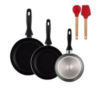 Well home set de 3 sartenes ø16ø20ø24cm de aluminio prensado en gris metalizado+juego de 2 utensilios de cocina de silicona 14 cm