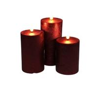 Well home set de 3 velas led en color rojo de superficie rústica