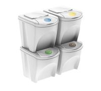Set de 4 cubos de basura-papelera reciclaje, blanco roto, 4x 25L