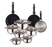 Zen Cook Set de Batería de cocina de 12pc en acero inoxidable + 3 Sartenes Ø16Ø20Ø24cm Gris metalizado en aluminio prensado