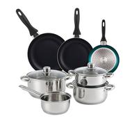 Bistro Series Set de Batería de cocina de 7pc en acero inoxidable + 3 Sartenes Ø16Ø20Ø24cm Azul metalizado en aluminio prensado
