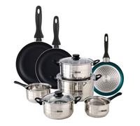 Well home set de batería de cocina de 8pc en acero inoxidable + 3 sartenes ø16ø20ø24cm azul metalizado en aluminio 35 cm