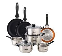 Well home set de batería de cocina de 8pc en acero inoxidable + 3 sartenes ø16ø20ø24cm bronce metalizado en aluminio