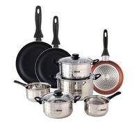 Urban Cook Set de Batería de cocina de 8pc en acero inoxidable + 3 Sartenes Ø16Ø20Ø24cm Cobre metalizado en aluminio prensado