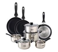 Urban Cook Set de Batería de cocina de 8pc en acero inoxidable + 3 Sartenes Ø16Ø20Ø24cm Negro en aluminio prensado