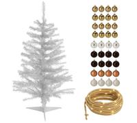Well Home Set Navideño de Árbol Blanco 100cm con Guirnalda de Luces LED y 36 Bolas Decorativas Dorado y ámbar