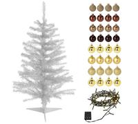 Well Home Set Navideño de Árbol Blanco 100cm con Guirnalda de Luces LED y 36 Bolas Decorativas Oro y café