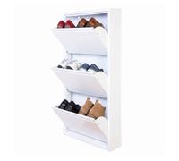 Mueble Zapatero Estrecho para Recibidor y Pasillo - Armario Zapatero Abatible de 3 Puertas con Balda Ajustable, Capacidad 6 Pares, Sistema Antivuelco y Diseño Slim (13,5 x 50 x 103 cm), Color Blanco