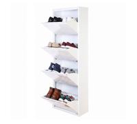 Mueble Zapatero Estrecho para Recibidor y Pasillo - Armario Zapatero Abatible de 4 Puertas con Balda Ajustable, Capacidad 8 Pares, Sistema Antivuelco y Diseño Slim (13,5 x 50 x 136,5 cm), color Blanco
