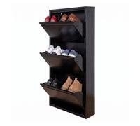 Mueble Zapatero Estrecho para Recibidor y Pasillo - Armario Zapatero Abatible de 3 Puertas con Balda Ajustable, Capacidad 6 Pares, Sistema Antivuelco y Diseño Slim (13,5 x 50 x 103 cm), Color Negro