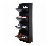 Mueble Zapatero Estrecho para Recibidor y Pasillo - Armario Zapatero Abatible de 4 Puertas con Balda Ajustable, Capacidad 8 Pares, Sistema Antivuelco y Diseño Slim (13,5 x 50 x 136,5 cm), Color Negro
