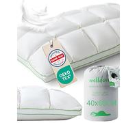 Welldora Almohada 40x60 Premium | Almohada de Plumón y Plumas 100% | Diseño Innovador Tipo Nube para Máxima Comodidad y Ergonomía | Firmeza Media, Probada por Especialistas, Certificado Oeko-Tex