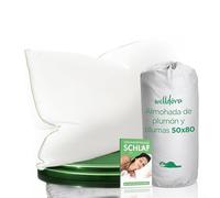 Welldora Almohada Plumas y Plumón Lujo 50x80 | Almohada Cervicales y Cuello Firmeza Media 3 Cámaras | 100% Plumón y Plumas Naturales | Médicamente Probada, Oeko-Tex, Hipoalergénica, Certificado RDS