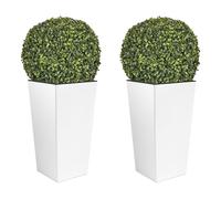 Wellhome Doble Set de Maceta Alta 35 L Prosperplast Urbi Square de Plástico Blanco con Depósito y Bola - Decoración Hogar y Jardín