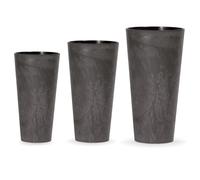 Wellhome Pack 3 Macetas PROSPERPLAST Tubus Slim Effect de Plástico con Depósito en Color Antracita Set M