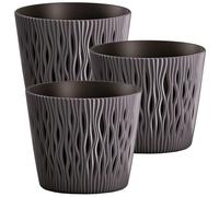 WELLHOME Pack 3 macetas redonda de plastico Sandy Round en color antracita 18,9 (largo) x 18,9 (ancho) x 16,5 (alto) cm