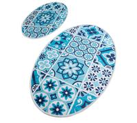 Wellhome Set de Alfombras de Baño Mosaico Azul 2 Piezas Antialergénico