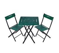 Wellhome Set de Mesa y Sillas de Jardín 3 Piezas Negro y Verde - Patas de Metal - Almacenamiento - MDF Resistente