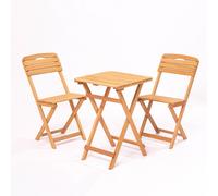 Wellhome Set de Mesa y Sillas de Jardín de Madera 3 Piezas Sin Barniz