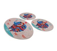 Wellhome Setmat Set de 3 Piezas en Crema con Elefante Colores - Terciopelo Suave | Antibacteriano | Suela Antideslizante - 10mm de Altura de Pelo