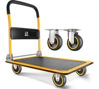 Wellmax - Carro con Plataforma móvil, Ruedas giratorias de 360 Grados y una Capacidad de Carga de 150 kg, Carretilla de Mano Plegable para un fácil Almacenamiento, Color Amarillo