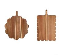Wellrand - Tabla para servir queso y carne (2 piezas) | Juego de 2 piezas, redondo y cuadrado, ondulado para borde, ideal para queso, carne, fruta, madera de acacia robusta