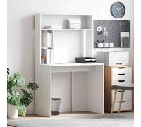 WEMYUFURN Escritorio moderno de madera con estante, color blanco, 91 x 50 x 149 cm, para oficina en casa y estudio, superficie de fácil cuidado, diseño compacto