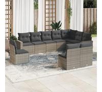WEMYUFURN Juego de 10 sofás modulares de ratán gris con cojines, juego de sofá de jardín modular con espacio de almacenamiento y bolsa impermeable, fundas extraíbles y lavables para terraza y jardín