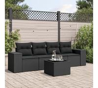 WEMYUFURN Juego de 5 sofás de ratán sintético con cojines negros, sofá de jardín con tablero de cristal y fundas extraíbles para diseño modular