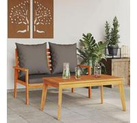 WEMYUFURN Juego de muebles de salón de exterior de madera maciza de acacia con cojines, juego de sofá de jardín para terraza, jardín y patio trasero, mesa de jardín estable con tablero de mesa fácil