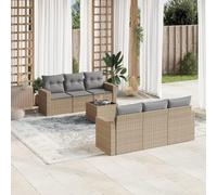 WEMYUFURN Juego de sofá de jardín modular con mesa de cristal, conjunto de asientos de ratán sintético beige con fundas de almohada extraíbles y lavables, incluye bolsa de almacenamiento impermeable