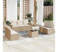 WEMYUFURN Juego de sofás de jardín con cojines de ratán beige de polirratán, conjunto modular con mesa de cristal y bolsa de almacenamiento impermeable, fundas extraíbles y lavables