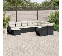 WEMYUFURN Juego de sofás de jardín con cojines modulares de ratán sintético negro con tablero de cristal y fundas extraíbles