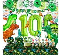 WENAUANG 80 Piezas Decoracion Cumpleaños Dinosaurios 6/7/8/9/10, XXL Globos Dinosaurio, Happy Birthday Bandera, Adorno para Tartas, Servilletas, Platos, Vasos para Fiesta Dinosaurio