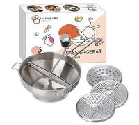 Wenburg Pasapasador de acero inoxidable, incluye 3 capas de colador, apto para lavavajillas, pasaporte de frutas y verduras (19,5 cm)