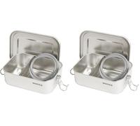Wenco Fiambrera de acero inoxidable prémium con 2 compartimentos, fiambrera de 650 ml, impermeable, apta para lavavajillas, incluye anillo de silicona de repuesto, 16 x 11,3 x 5 cm, color plateado