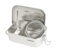 Wenco Fiambrera de acero inoxidable prémium con 2 compartimentos, fiambrera de 650 ml, impermeable, apta para lavavajillas, incluye anillo de silicona de repuesto, 16 x 11,3 x 5 cm, color plateado