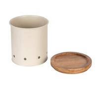 WENKO 54046100 Aria - Bote de metal con tapa de madera de acacia, 13,5 x 15 cm de diámetro, color beige, metal pulverizado, color crema