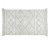 WENKO Alfombra de baño Urla, alfombrilla de algodón orgánico 100 % certificado con patrón Jacquard y flecos, antideslizante en el reverso, lavable hasta 40 °C, (An. x P): 60 x 90 cm, gris