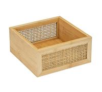 WENKO Bandeja de baño Allegre M, bandeja decorativa moderna, estilo Boho, de bambú y ratán trenzado de calidad óptima, para guardar de forma práctica los utensilios del baño, 15 x 7 x 15 cm, natural