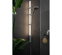 WENKO - Barra de ducha con iluminación LED regulable, 12 colores, para baño, 94 cm, sin necesidad de taladrar