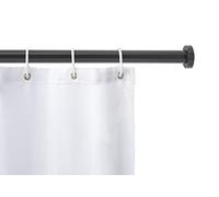 WENKO Barra de ducha telescópica Luz, barra de cortina de ducha extensible in daptador de pared para sujeción a presión, fácil montaje en la pared, fijación sin taladrar, de aluminio inoxidable, 28 mm de Ø x 70 - 115 cm, color negro