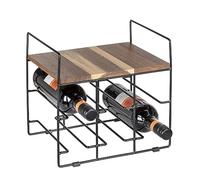 WENKO Botellero Nori para 6 Botellas, de Metal con Recubrimiento en Polvo, con Estante de Madera de Acacia certificada FSC®, 30 x 27,5 x 24 cm, marrón/Negro