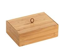 WENKO Box con tapa de bambú Terra L - Caja de almacenaje, cesta para el baño Capacidad: 1.72 l, Bambú, 22 x 7 x 15 cm, natural