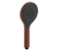 WENKO Cabezal de ducha Watersaving Wood, ducha de mano de plástico con aspecto de madera noble, ahorra agua con total comodidad con 3 tipos de chorro, conexión universal de ½", Ø 12 cm, marrón/negro