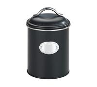 WENKO Caja de almacenamiento «Nero» de 1 litro, recipiente para guardar alimentos, hermética, impermeable, de metal lacado, Ø 11,5 x 16,5 cm, en color negro