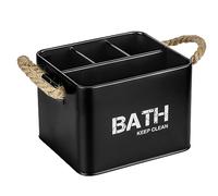 WENKO Caja para el baño Gara con 4 compartimentos negro - Caja de almacenaje, cesta para el baño Capacidad: 2.37 l, Acero, 19 x 12.5 x 13 cm, Negro
